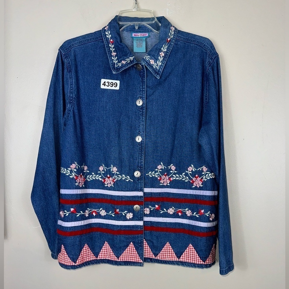 Nectar large 20-1/2 p2p length 25-1/2 vintage denim embroidered preowned